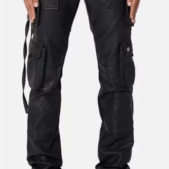 New, unworn men's black vegan leather tactical cargo pants in Amiri style, size - Picture 5 of 13